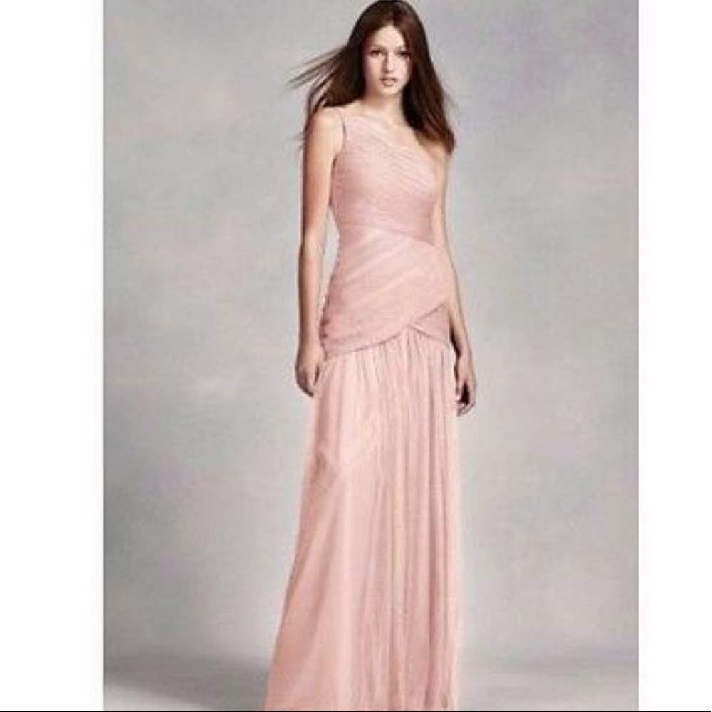 Vera Wang White One Shoulder Blush Bridesmaid
